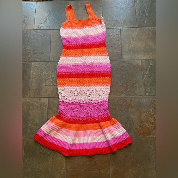 Sultry Sunset Striped Crochet Knit Dress - Picture 5 of 8